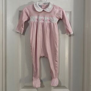 Magnolia Baby Girl Pink Bunny Smocked 100% Pima Cotton Long Sleeve
